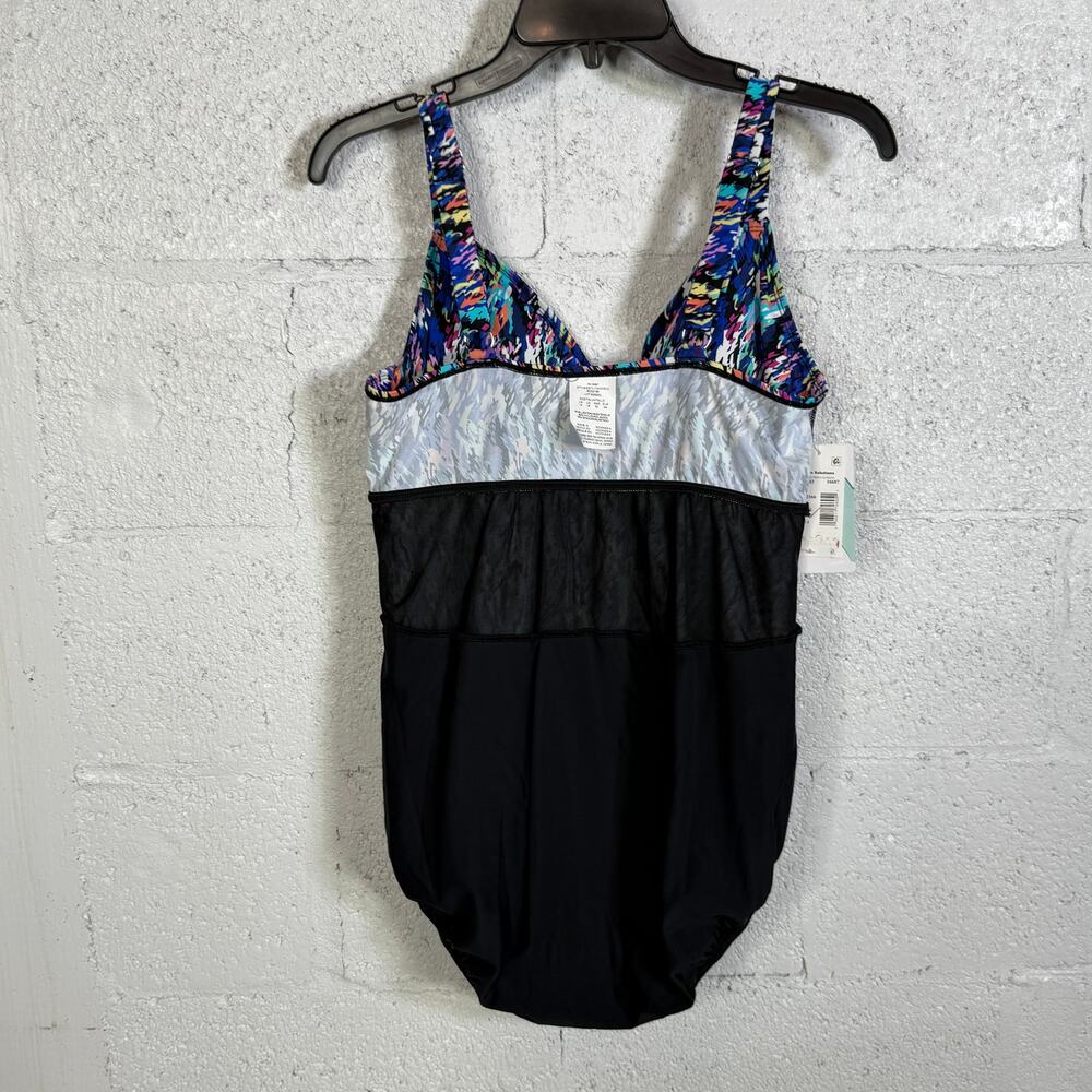 Swim Solutions Women's Printed Tiered Fauxkini 1pc swimsuit Rainbow Rain 14 $102 - Picture 8 of 9